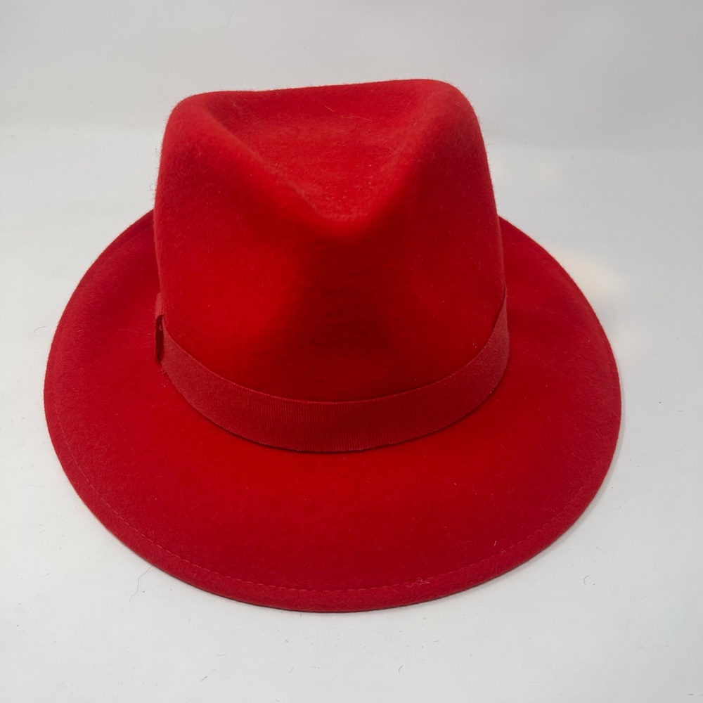 Vintage 100% Wool Red Fedora Hat | Classic Wide Brim | Statement Winter Hat - Picture 3 of 8
